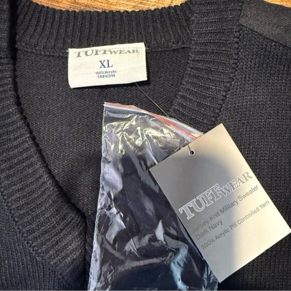 TUFFWEAR New Mens Knit Military Sweater Button Epaulets Shoulders Elbows Navy - Picture 12 of 13